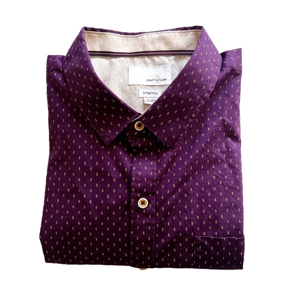 CRAFT & FLOW Print Stretch Button Up Shirt Purple Sz XL